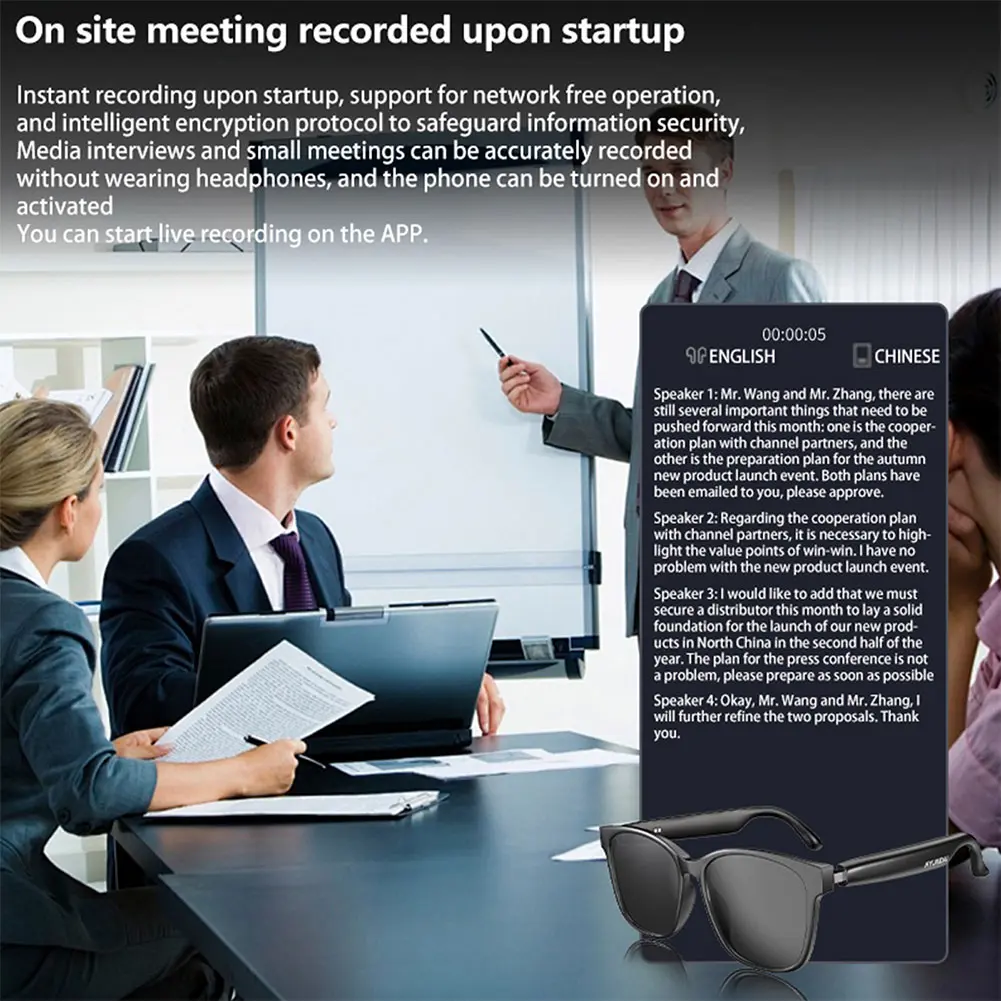 Smart Glasses Earphones Automatic Voice Translation AI Glasses Support 75 Languages Audio Glasses for Travel Business Meeting