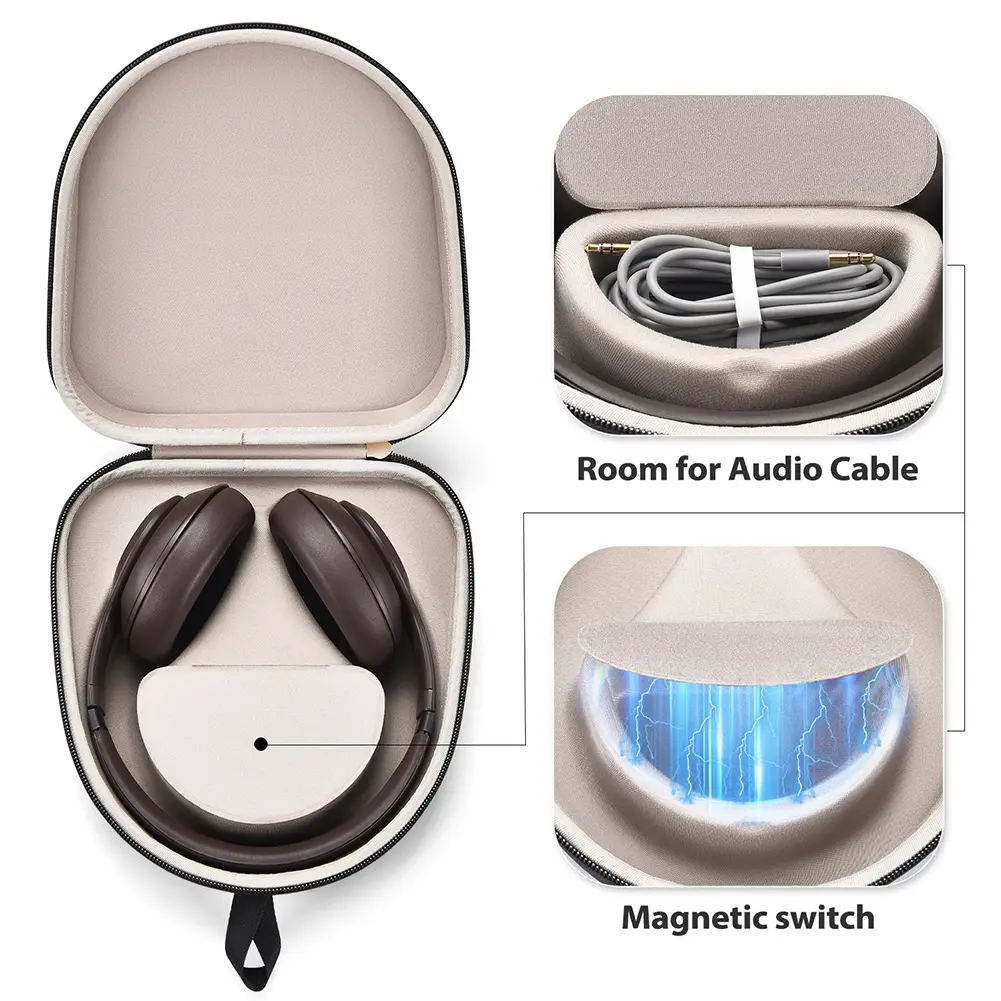 Headphone Case Shockproof Travel Case W/ Magnetic Room for Cable Portable Storage Bag for Beats Studio Pro/Studio 3/Solo 3 2 Pro
