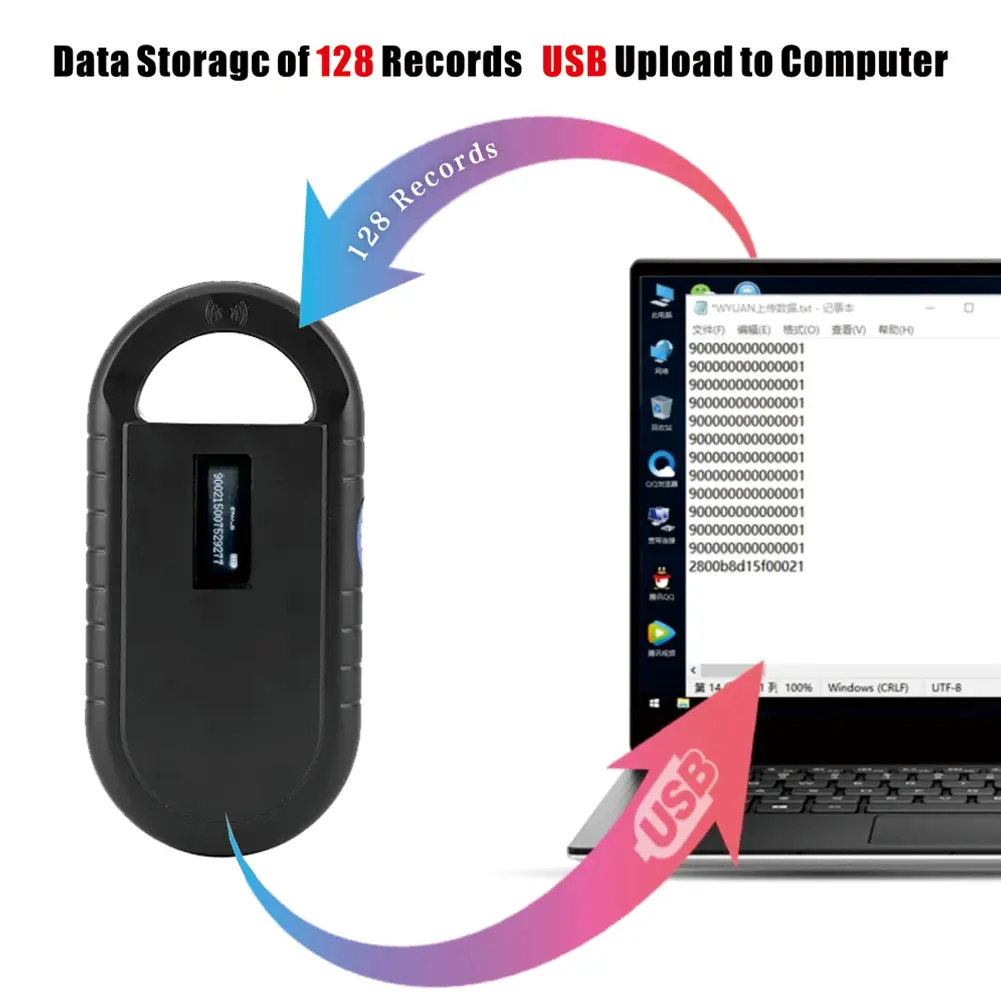 Animal Tag Scanner Handheld Pet ID Reader 134.2kHz 125kHz with Stable OLED Display for ISO 11784/11785 FDX-B and ID64 RFID EMID