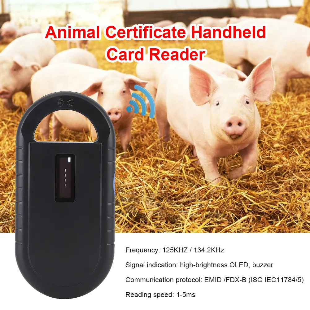 Animal Tag Scanner Handheld Pet ID Reader 134.2kHz 125kHz with Stable OLED Display for ISO 11784/11785 FDX-B and ID64 RFID EMID