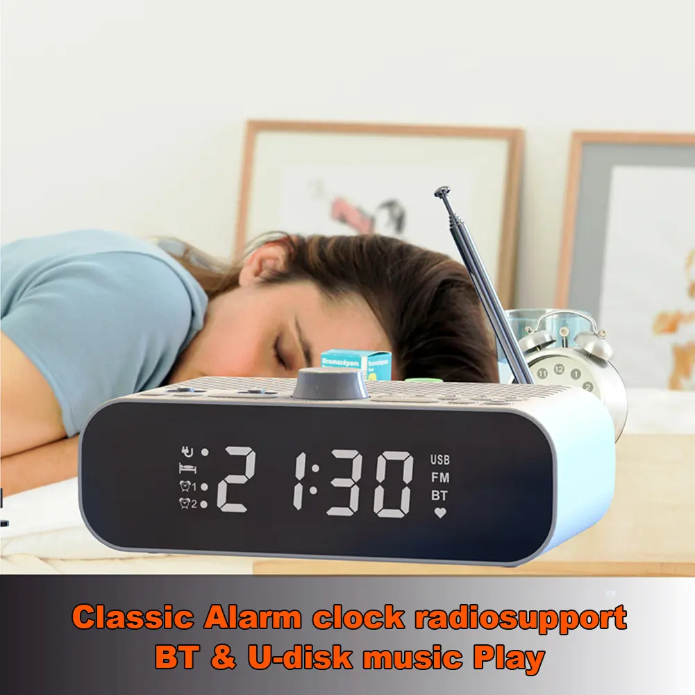 Digital Alarm Clock Radio Rechargeable Digital Radio with Auto-Off Timer Clock Radio for Bedroom