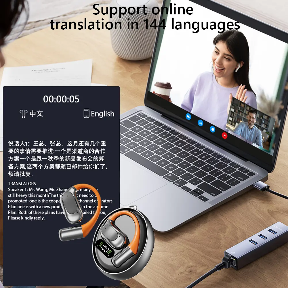 Translation Headphones 144 Languages Ai Translating Earbuds Headphones AI Translator Earbuds for Travel Business and Learning