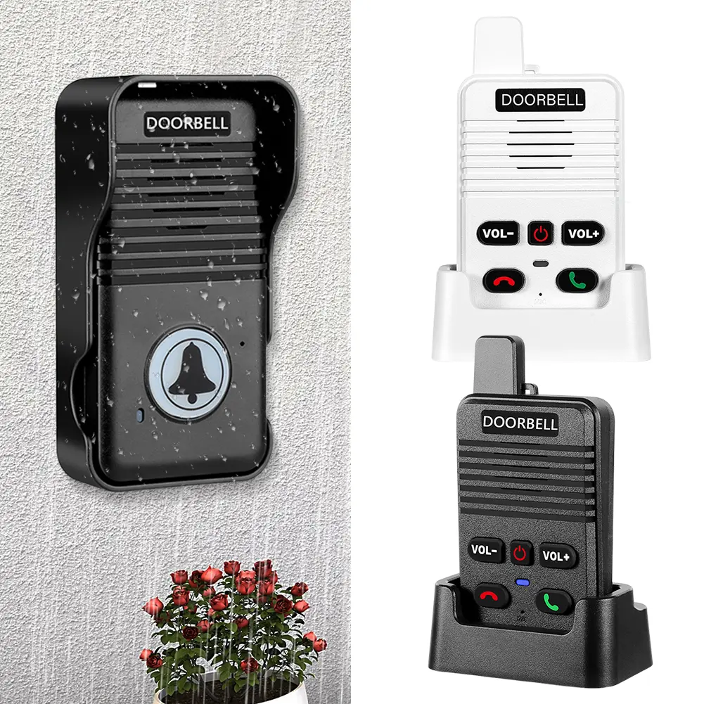 Wireless Voice Duplex Intercom Doorbell 500M Hand Free Two Way Wireless Doorbell with Rechargeable Battery for Factory Office