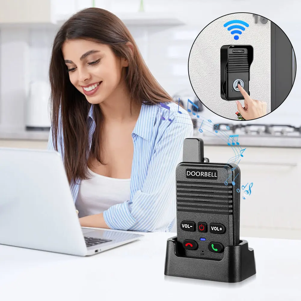 Wireless Voice Duplex Intercom Doorbell 500M Hand Free Two Way Wireless Doorbell with Rechargeable Battery for Factory Office