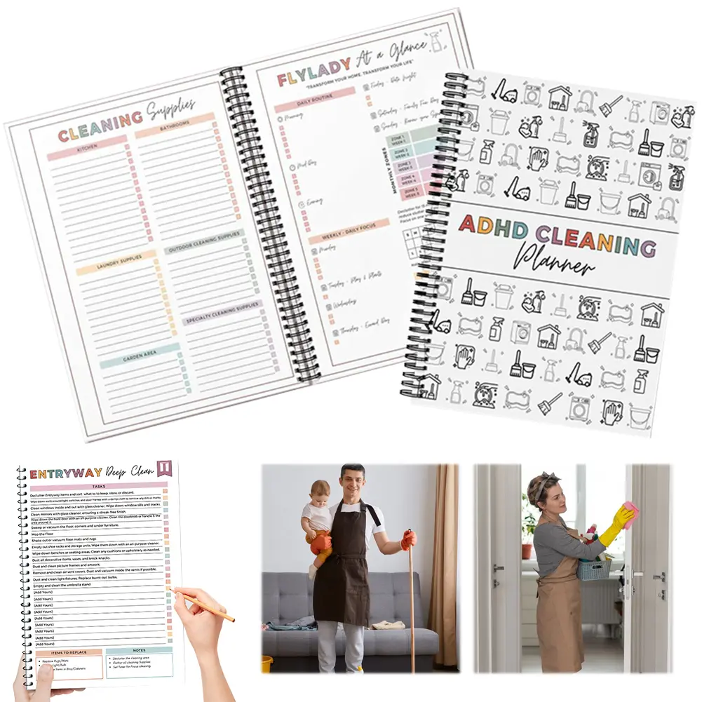 Home Cleaning Schedule Notebook Wear Resist Editable Family Chore Chart Multifunction Yearly Cleaning Planner for Home Office