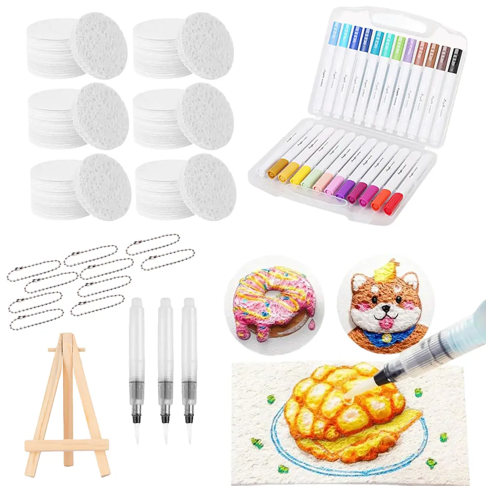3D Drawing Magic Canvas Sponge with Watercolor Brush Marker Pen Foam Texture Painting Paper Magic Puffy Paint Kit DIY Art Kits