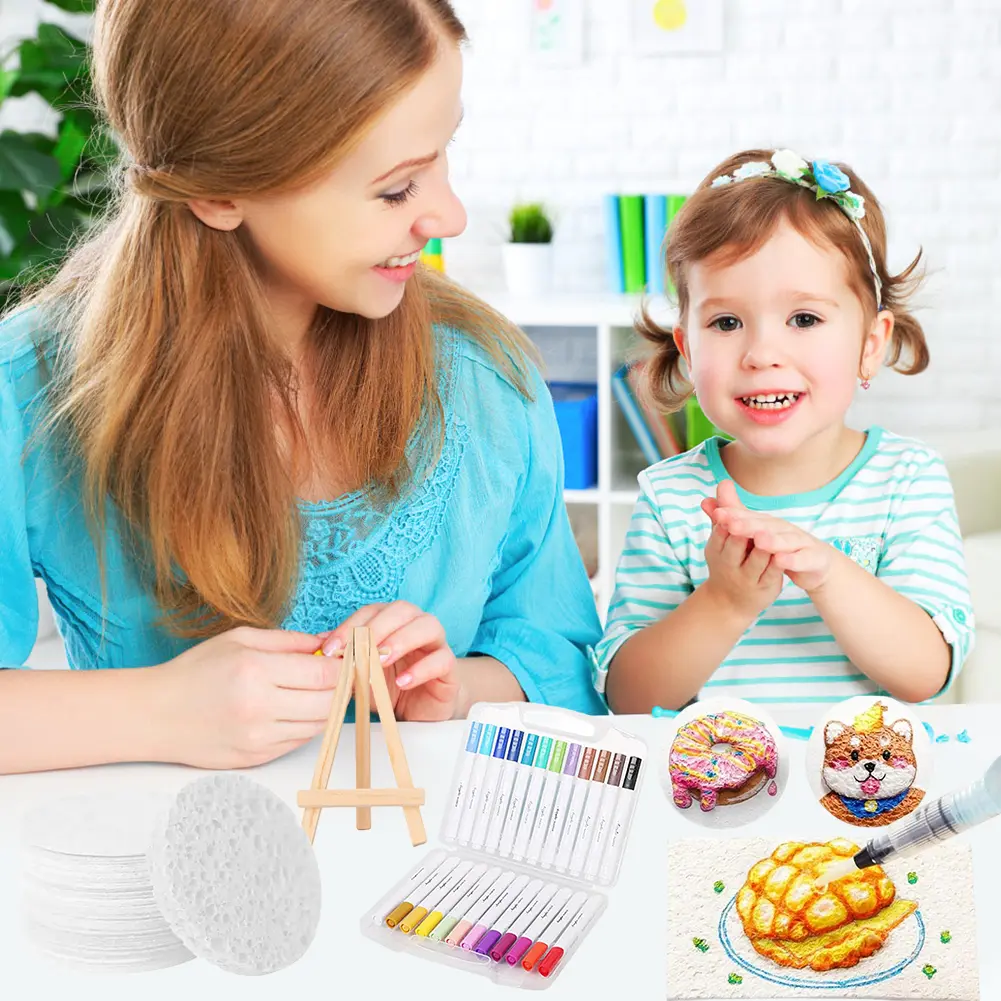 3D Drawing Magic Canvas Sponge with Watercolor Brush Marker Pen Foam Texture Painting Paper Magic Puffy Paint Kit DIY Art Kits