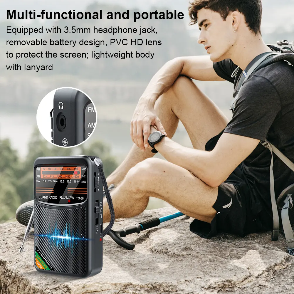 FM AM SW Radio Pocket Radio Rechargeable Radio for Outdoor Camping Seniors Elderly Walking