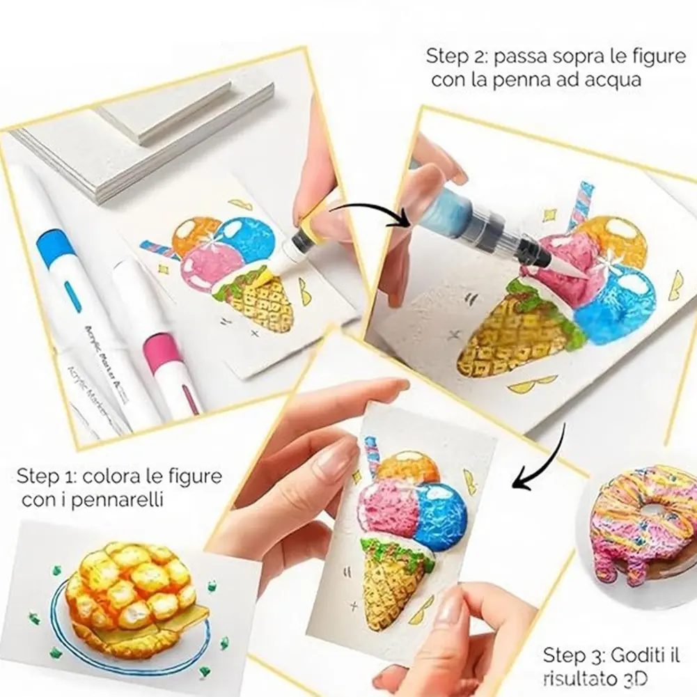 Magic Canvas Sponge DIY Creative Activity Bubble Drawing Pen 12 Colors Bubble Popcorn Drawing Pen Texture Painting Kit