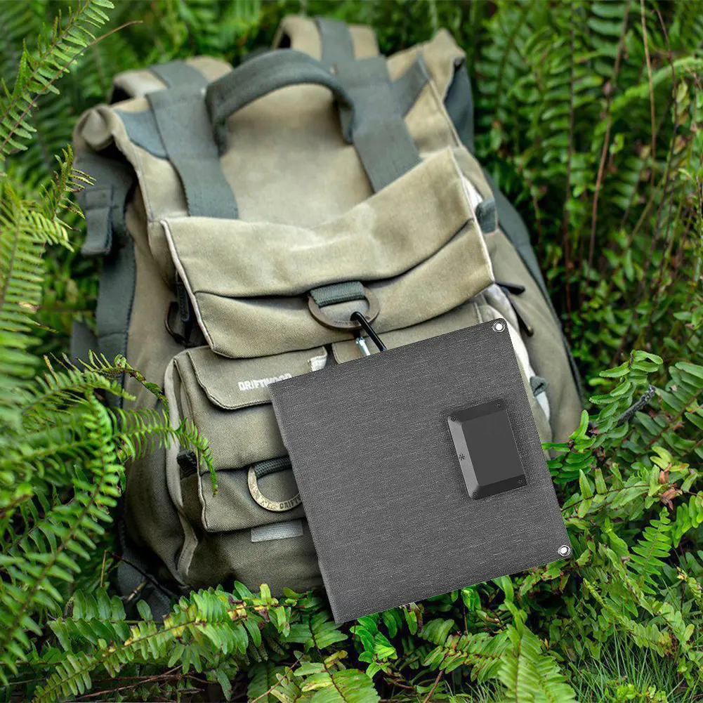 24W Foldable Solar Panel Waterproof Camping Solar Panel Charger with USB-C USB-A Outputs for Phone Power Bank Small Fan