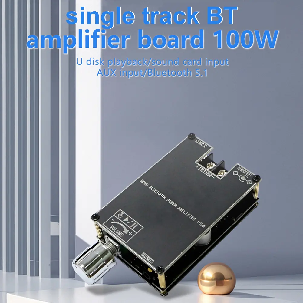 ZK-1001B Mono 100W Audio Power Amplifier Module Bluetooth-Compatible 5.1 AUX TPA3116D2 Amplifier Board DC7V-24V for Home Theater