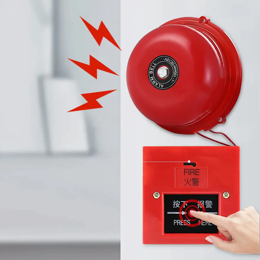 4 Inch Schools Fire Alarm AC 220V Pull Station Metal Fire Control Internal Strike Type Electric Bell Internal Strike Alarm Bell