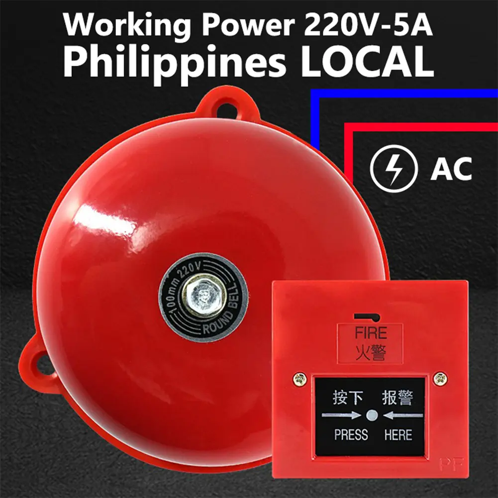 4 Inch Schools Fire Alarm AC 220V Pull Station Metal Fire Control Internal Strike Type Electric Bell Internal Strike Alarm Bell