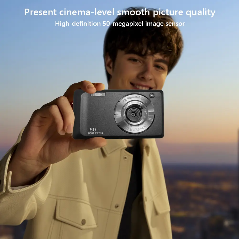 4K Digital Camera with LED Light Portable HD Selfie Camera Timing 16X Digital Zoom Camera for Beginners Entry-Level Camera