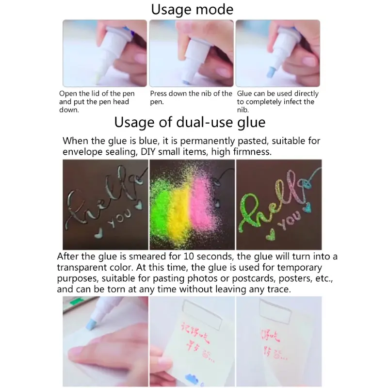 2 Way Glue Squeeze Roll Pen Permanent Temporary Adhesive Stick Pen for Scrapbook