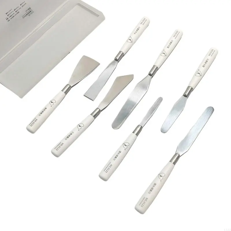 LXAA 7Pcs Stainless Steel Spatula Palette Tool Set Handle Palette Tool for Acrylic Oil Painting Color Mixing Blending