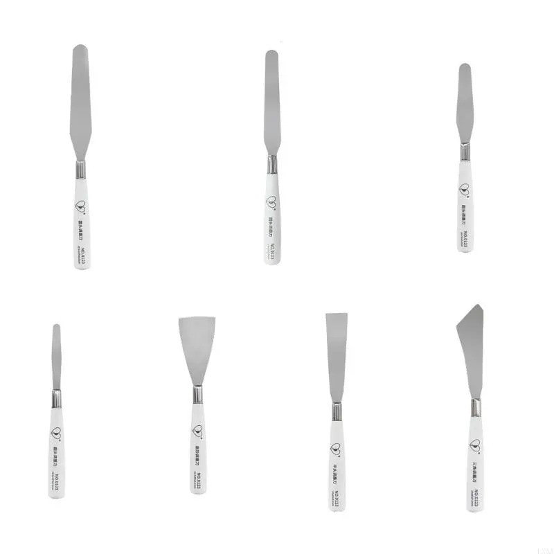 LXAA 7Pcs Stainless Steel Spatula Palette Tool Set Handle Palette Tool for Acrylic Oil Painting Color Mixing Blending