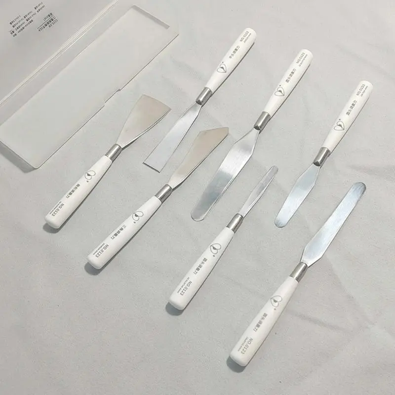 LXAA 7Pcs Stainless Steel Spatula Palette Tool Set Handle Palette Tool for Acrylic Oil Painting Color Mixing Blending