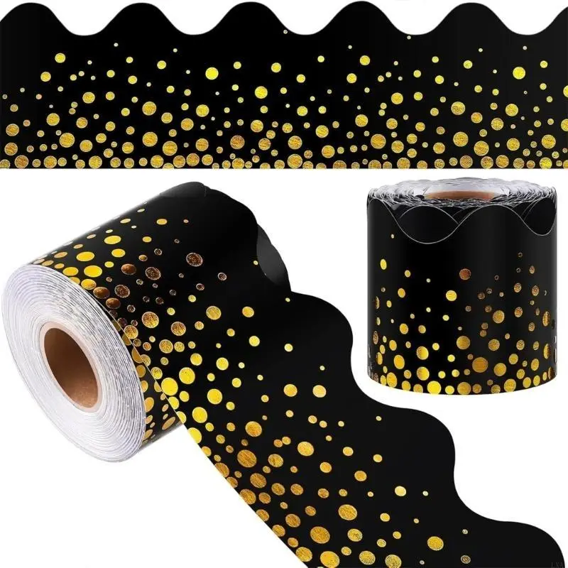 LXAA Black Gold Foil Dot Border Trim Wall Sticker for Chalkboard Classroom Decoration