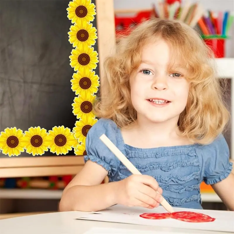 LXAA 18m Bulletin Board Borders Sunflowers Classroom Blackboards Flowers Border Trim Decoration for Poster Boards Decoration
