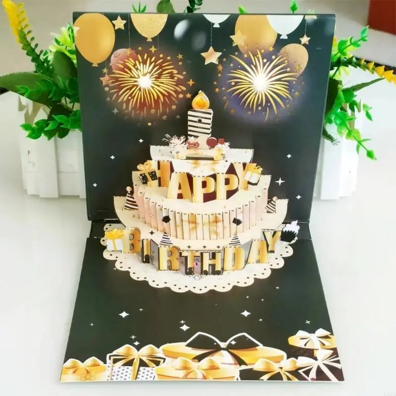 LXAA Light and Sound Birthday Card 3D Birthday Cake Greeting Card Happy Birthday Card