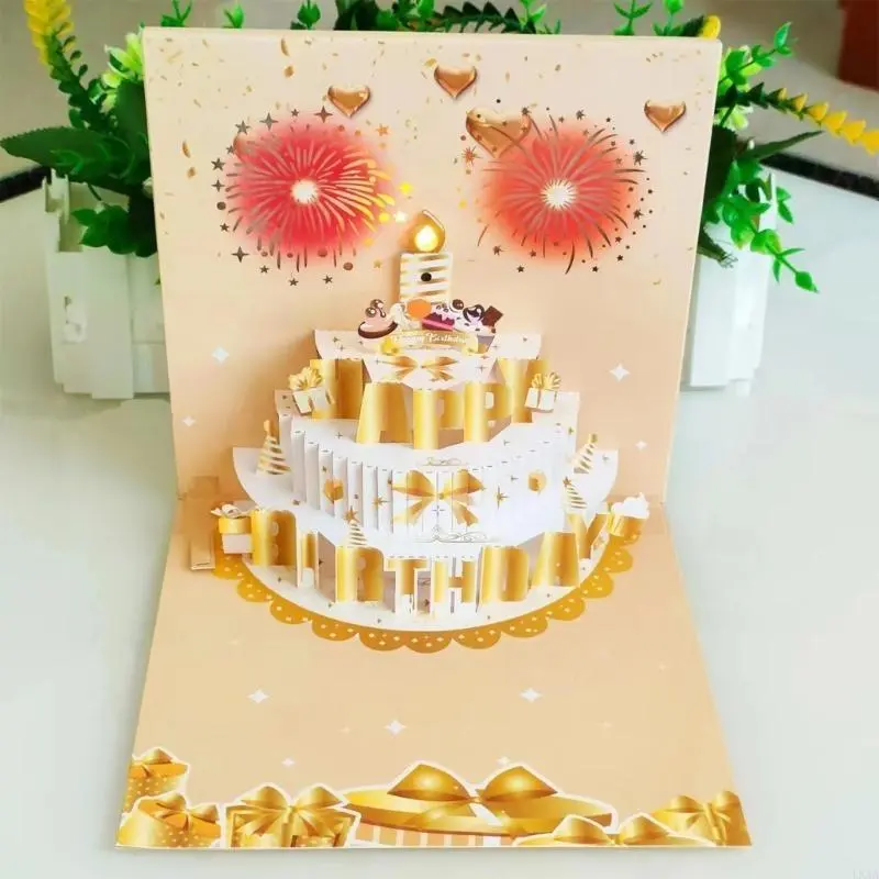 LXAA Light and Sound Birthday Card 3D Birthday Cake Greeting Card Happy Birthday Card