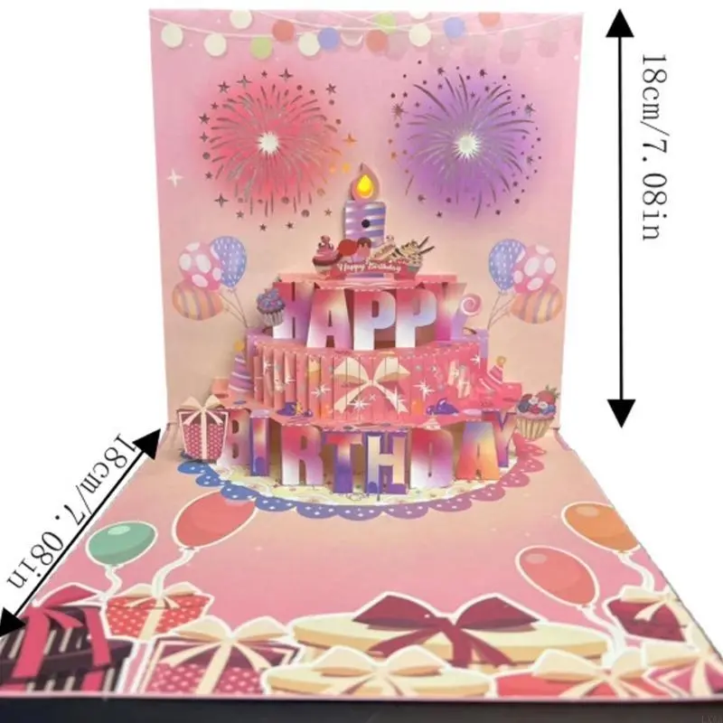 LXAA Light and Sound Birthday Card 3D Birthday Cake Greeting Card Happy Birthday Card