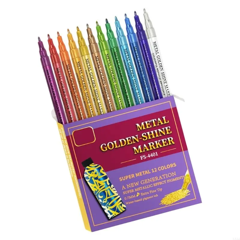 LXAA Metallic Paint Pen 12 Color Metallic Acrylic Marker Double Tip Acrylic Marker