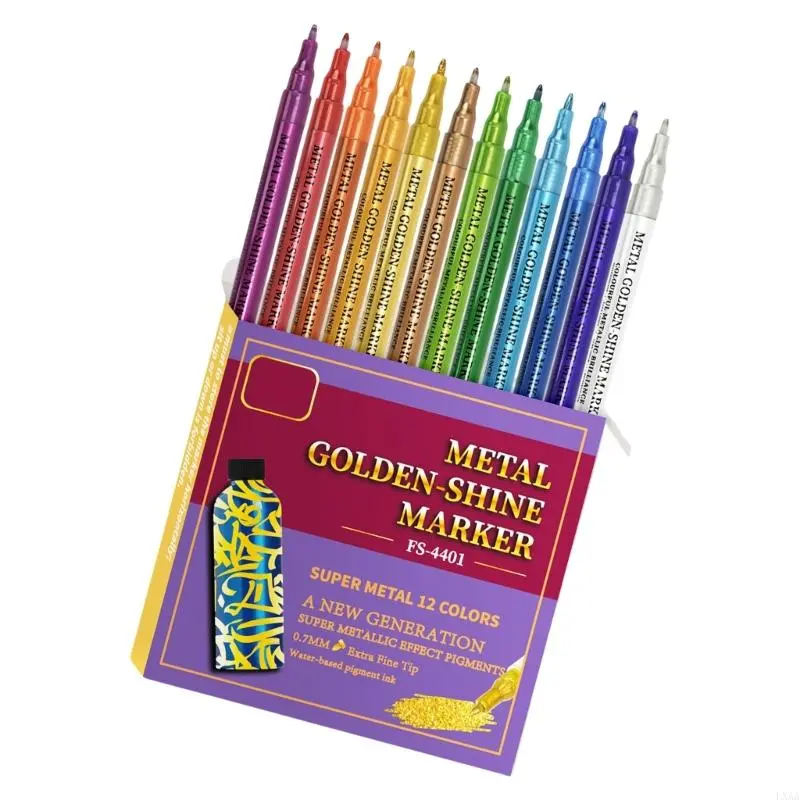 LXAA Metallic Paint Pen 12 Color Metallic Acrylic Marker Double Tip Acrylic Marker