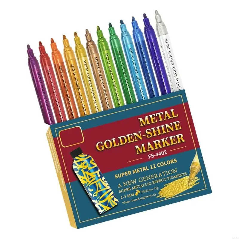LXAA Metallic Paint Pen 12 Color Metallic Acrylic Marker Double Tip Acrylic Marker