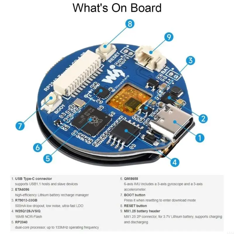 LXAA RP2040 Board with1 .28inTouch Screen 240x240 Pixels 65K Colorful IPS LCD Display