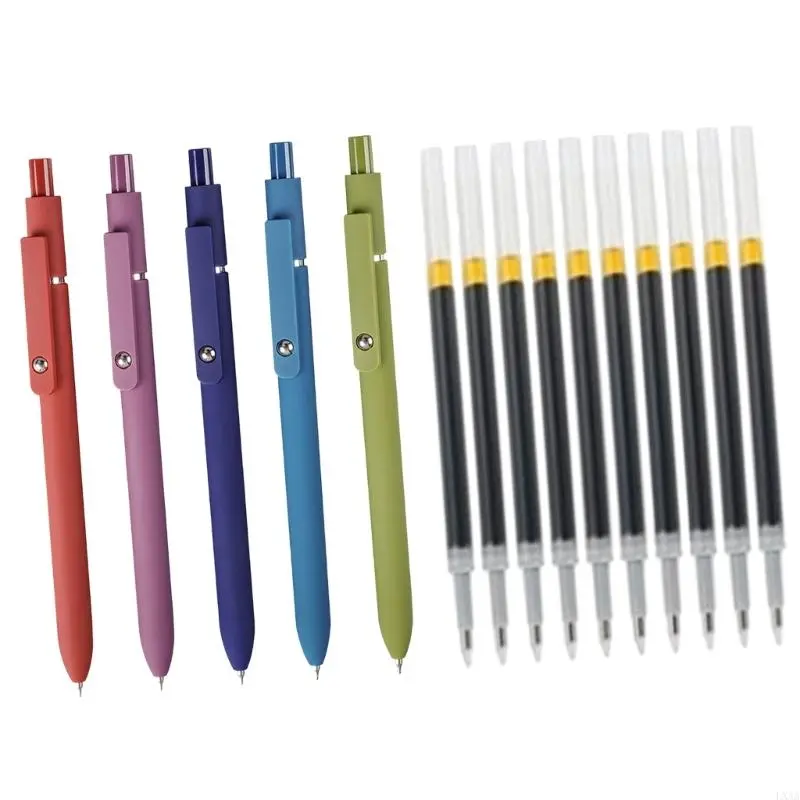 LXAA 5PCS Retractable Gel Pen with 10 Refills Quick Drying Gel Inks Pen 0.42MM Tip