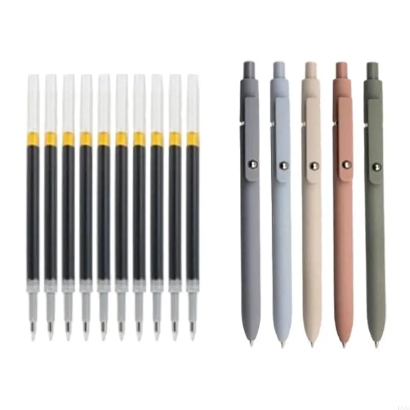 LXAA 5PCS Retractable Gel Pen with 10 Refills Quick Drying Gel Inks Pen 0.42MM Tip