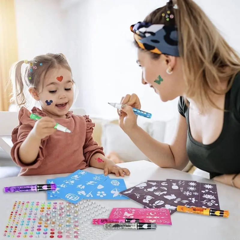 LXAA Face Body Art Marker For Kid Adult Face Body Art Painting 6 Color Temporary Body Markers with 9 Stencils and Sticker