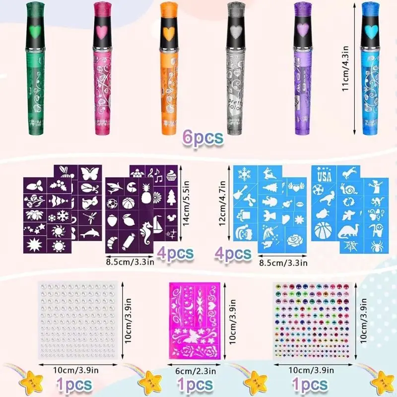LXAA Face Body Art Marker For Kid Adult Face Body Art Painting 6 Color Temporary Body Markers with 9 Stencils and Sticker