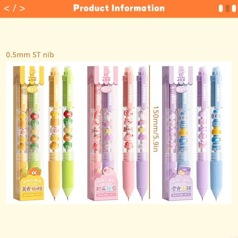 LXAA 2/4Pcs Cartoon Beaded Gel Pen Retractable Gel Pen 0.5mm Quick Drying for Office