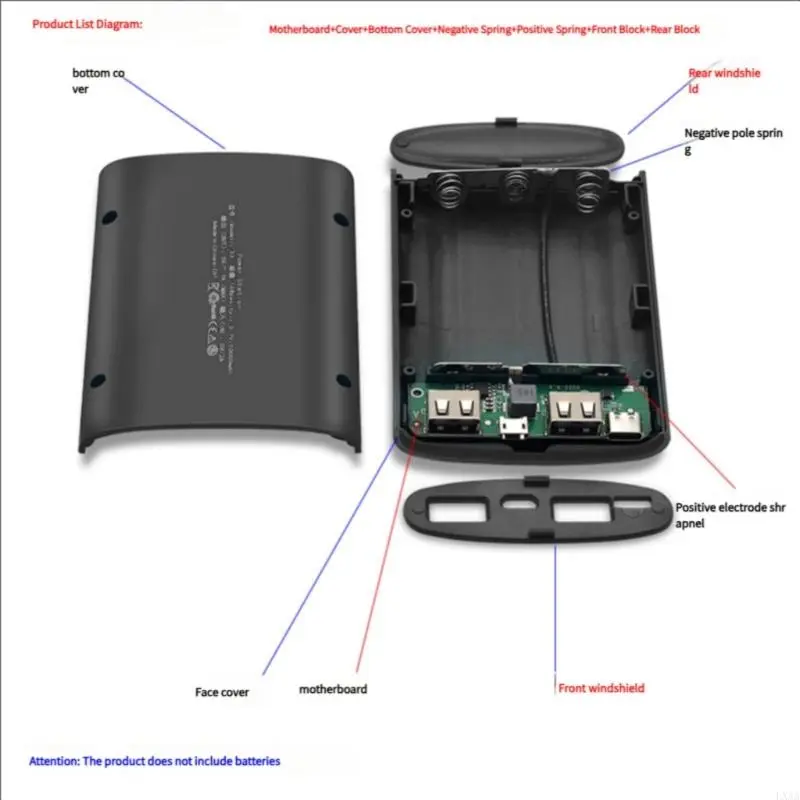 LXAA Power Banks Shell DIY Power Banks Enclosure Double USB Output for 8x18650 Batteries
