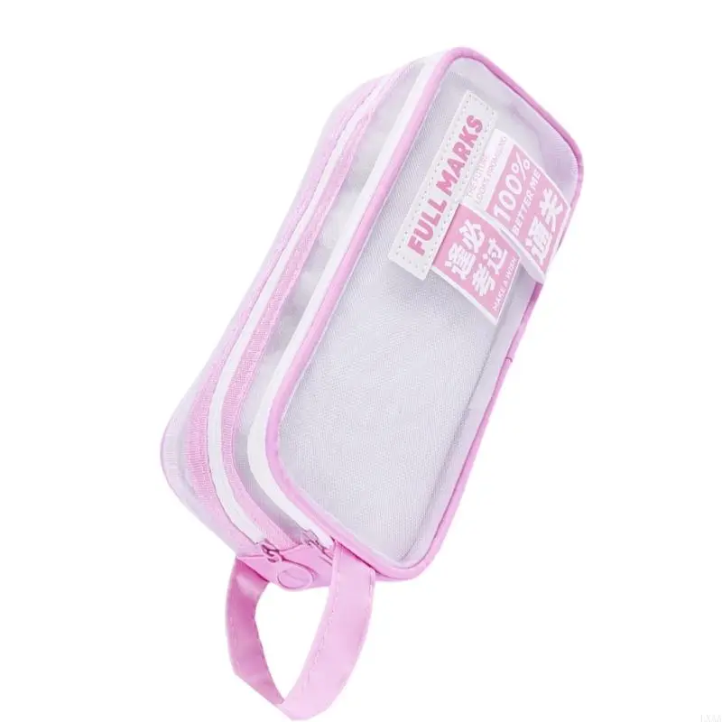 LXAA Pen Mesh Bag Simple Pencil Case Pen Case Double Layers Mesh Pencil Case