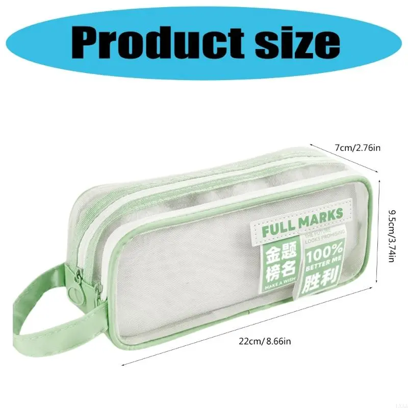 LXAA Pen Mesh Bag Simple Pencil Case Pen Case Double Layers Mesh Pencil Case