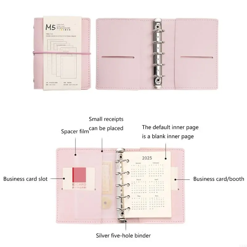 LXAA Refillable 5 Rings Binder Notebook with Refill Paper 5 Holes Leather Binder Covers Leather Binder Journal for Travel