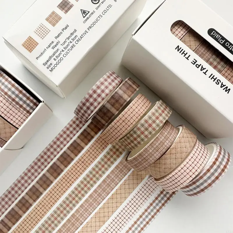 LXAA 8Roll Vintage Scrapbooking Tape Aesthetic Decorative Tape for Scrapbooking Album
