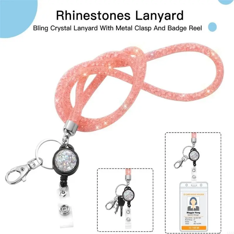LXAA Rhinestones Lanyard Badge Card Holder Lanyard for Teacher Retractable Lanyard Necklace Eyeglass Holder Lanyard for Women