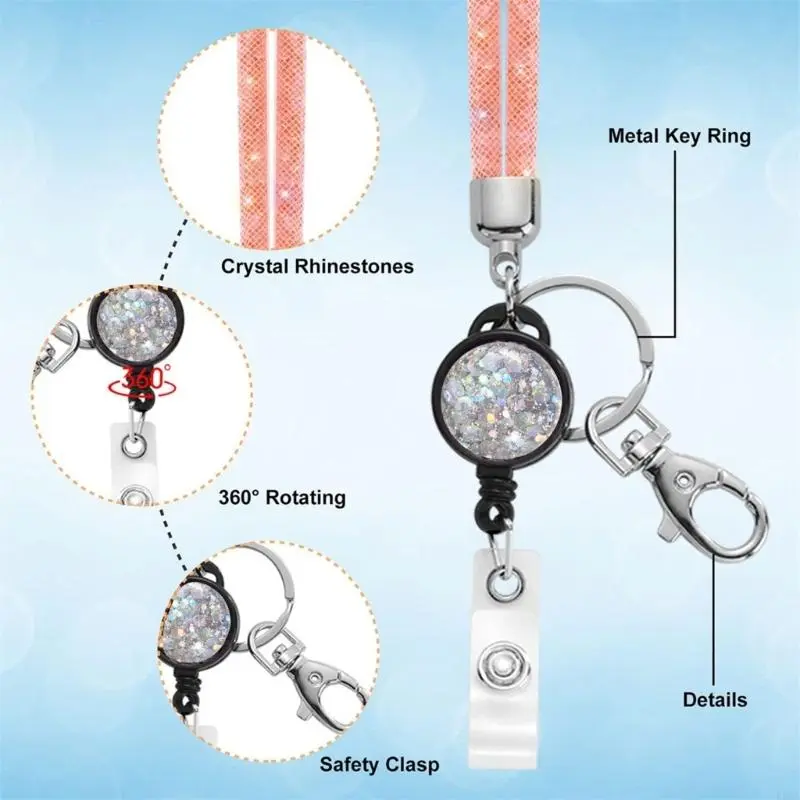 LXAA Rhinestones Lanyard Badge Card Holder Lanyard for Teacher Retractable Lanyard Necklace Eyeglass Holder Lanyard for Women
