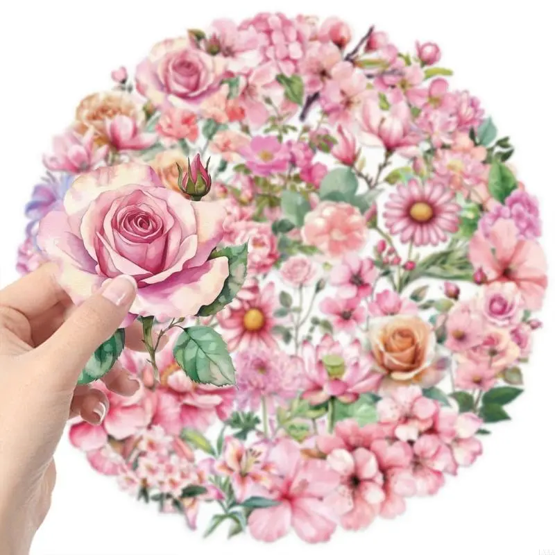 LXAA 50 Sheets Aesthetic Decorative Sticker Flower Sticker Decal Laptop Sticker Adhesive Decal for Journal Scrapbooking