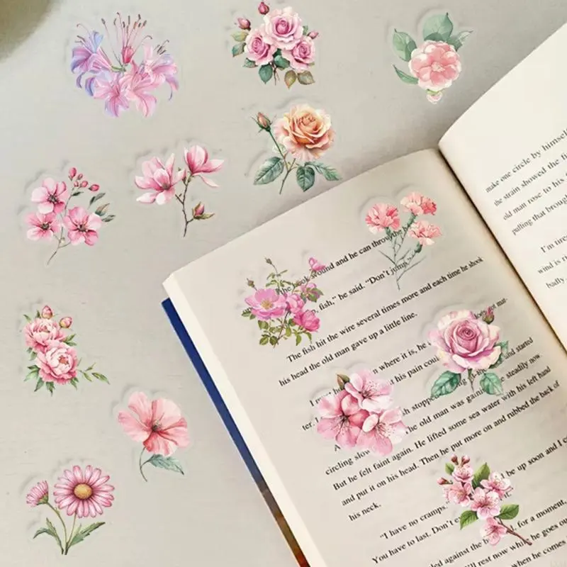 LXAA 50 Sheets Aesthetic Decorative Sticker Flower Sticker Decal Laptop Sticker Adhesive Decal for Journal Scrapbooking