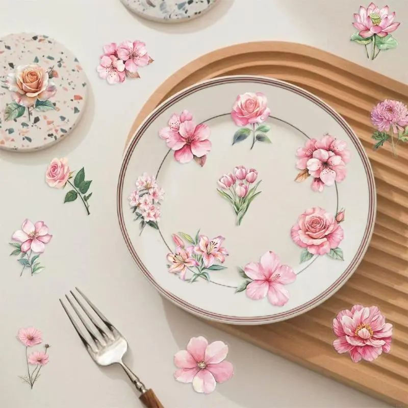 LXAA 50 Sheets Aesthetic Decorative Sticker Flower Sticker Decal Laptop Sticker Adhesive Decal for Journal Scrapbooking