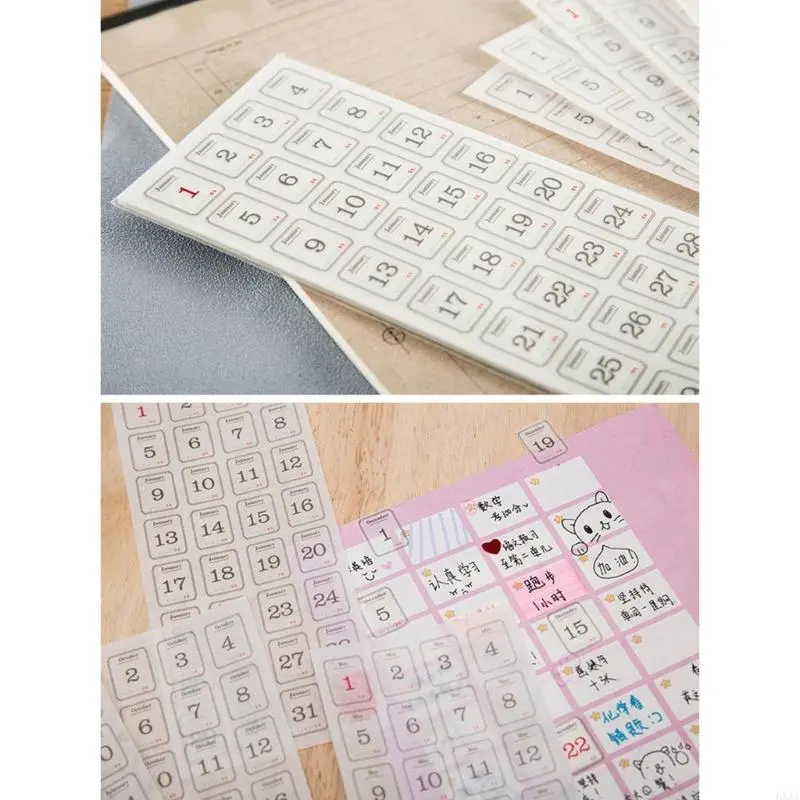 LXAA 12 Sheets Date Sticker Calendar Sticker Craft Supplies 365 Days Journal Sticker