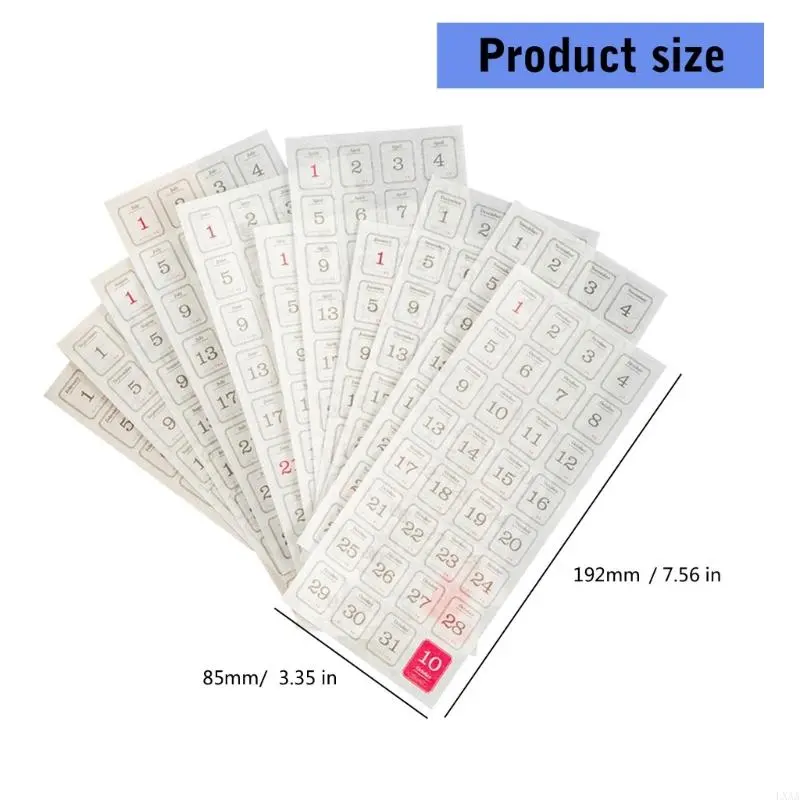 LXAA 12 Sheets Date Sticker Calendar Sticker Craft Supplies 365 Days Journal Sticker