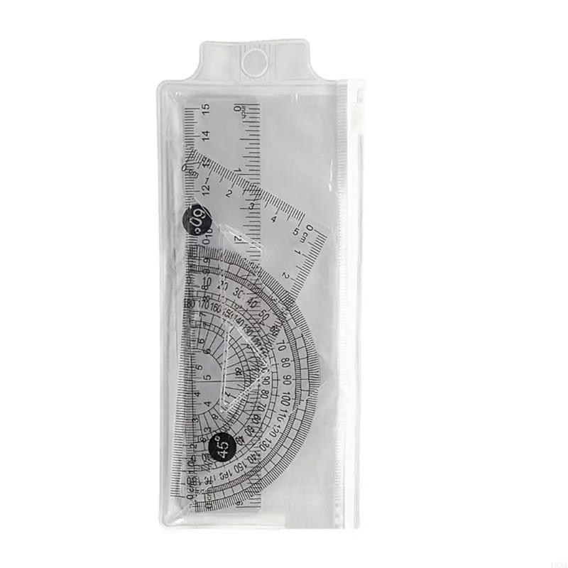 LXAA 4 Pcs Geometry Math Set Plastic 15cm Ruler Set Ruler Protractor Set Triangle Ruler for Kids Classroom Learning