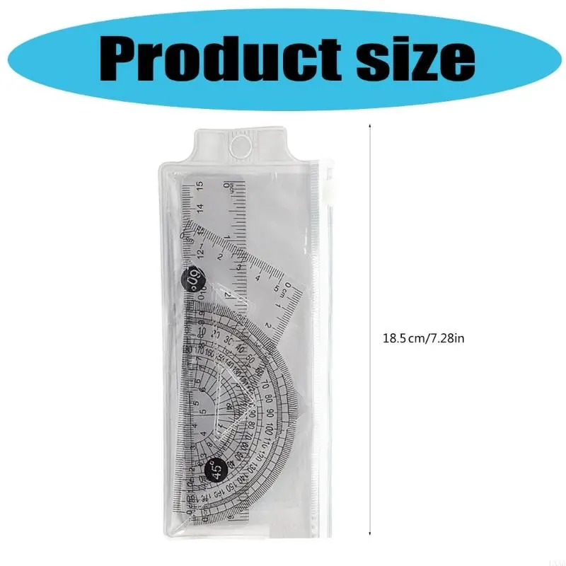 LXAA 4 Pcs Geometry Math Set Plastic 15cm Ruler Set Ruler Protractor Set Triangle Ruler for Kids Classroom Learning